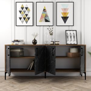 Walnut-colored buffet with marble design Hm9428.03