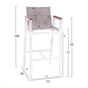 White aluminum bar stool 52x58x108cm Hm5790,01