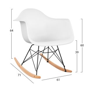 White rocking chair Mirto Art polypropylene-metal-wood 61x71x64cm Hm0035,11