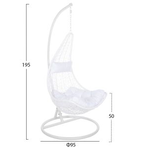 White garden swing hanging Millie metal with suspension - woven synthetic rattan and pillows in white D95x195hcm Hm5996,03