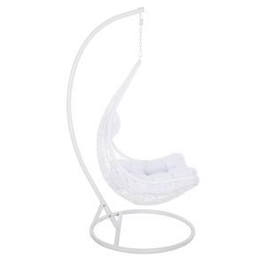 White garden swing hanging Millie metal with suspension - woven synthetic rattan and pillows in white D95x195hcm Hm5996,03
