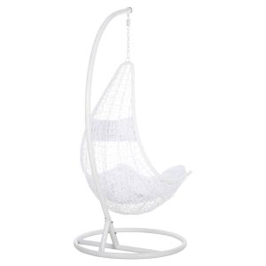White garden swing hanging Millie metal with suspension - woven synthetic rattan and pillows in white D95x195hcm Hm5996,03