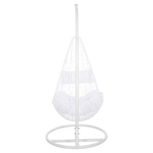 White garden swing hanging Millie metal with suspension - woven synthetic rattan and pillows in white D95x195hcm Hm5996,03