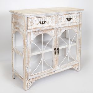 Vintage cabinet, natural wood color antique white, 2 doors, 2 drawers,, 79.5x31.5x78cm