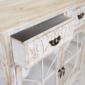 Vintage cabinet, natural wood color antique white, 2 doors, 2 drawers,, 79.5x31.5x78cm