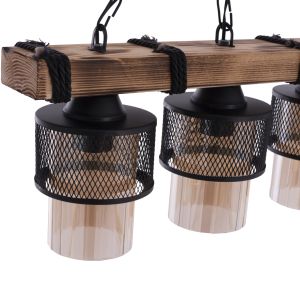 Hanging ceiling pendant for 3 bulbs metal and wood 50x12x60hcm