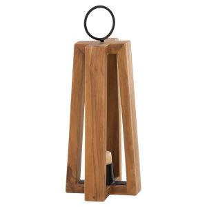 Hanging lantern-candlestick with handles for hanging teak wood 24x24x50-61hcm Hm4276