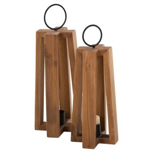 Hanging lantern-candlestick with handles for hanging teak wood 24x24x50-61hcm Hm4276