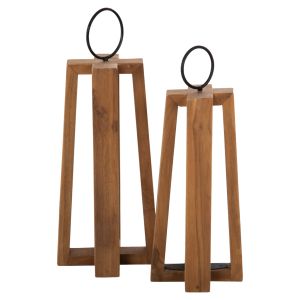 Hanging lantern-candlestick with handles for hanging teak wood 24x24x50-61hcm Hm4276