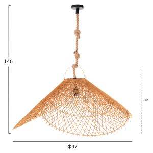 Hanging lamp pendant for ceiling made of natural rattan mesh, rope, boho style, D97χ146hcm Hm11926