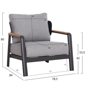 Outdoor set 4pcs Elara Hm6195.01 dark gray aluminum-gray olefin-teak