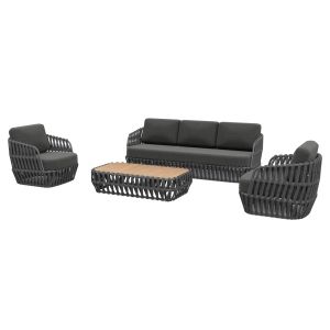 Outdoor set 4pcs Sabo Hm6208.01 dark gray aluminum-p.e. rope-natural teak wood