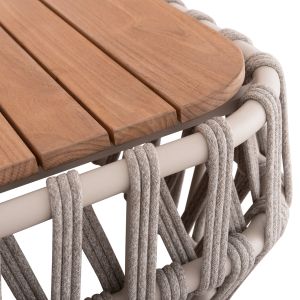 Outdoor set 4pcs Sabo Hm6208.02 creamy white aluminum-beige rope-natural teak wood