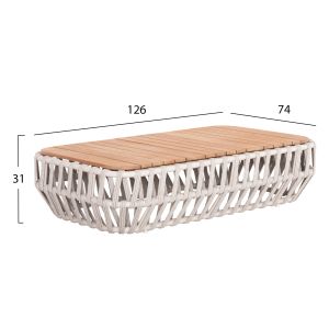 Outdoor set 4pcs Sabo Hm6208.02 creamy white aluminum-beige rope-natural teak wood