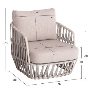 Outdoor set 4pcs Sabo Hm6208.02 creamy white aluminum-beige rope-natural teak wood