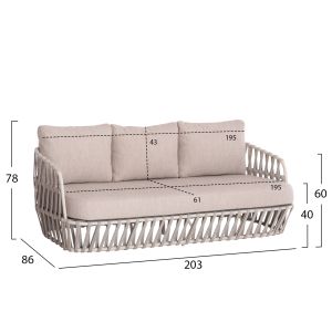 Outdoor set 4pcs Sabo Hm6208.02 creamy white aluminum-beige rope-natural teak wood