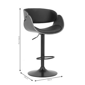 Joy Hadley swivel bar stool, black eco-leather and black metal stand