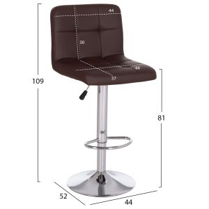 Swivel bar stool Diana Hm202.23 brown Pu - chromed metal 44x52x109hcm.