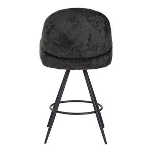 Morea boucle swivel bar stool in black with black metal legs 68x66x82.5cm