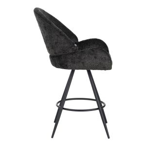 Morea boucle swivel bar stool in black with black metal legs 68x66x82.5cm