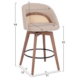 Въртящ се бар стол Riki Hm18253.01 с дървени крака - бежов плат 51x53x94всм.