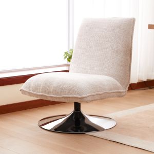 Swivel chair-armchair Remona cream damask-chrome legs 63x80x80cm