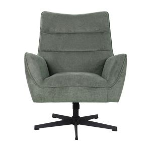 Swivel armchair Gemma green fabric with black metal base 78x78x101cm