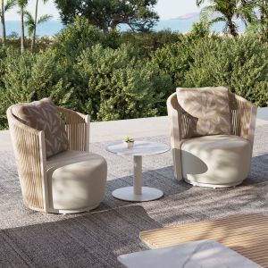 Swivel armchair Lorien Sm6392.01 aluminum ropes beige cushions 76x74x72w