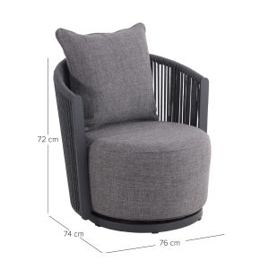Swivel armchair Lorien Sm6392.02, brown color, aluminum, rope cushions, 76x74x72h