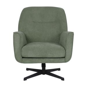 Rachel swivel armchair, green fabric, with black metal base, 76x80x91.5 cm