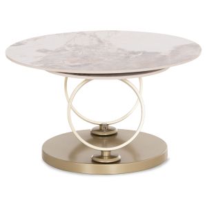 Rotating double table for living room Ailleron Sm18096.02 metal base with mechanism and sintered stone light marble top Φ77(50)x44hcm