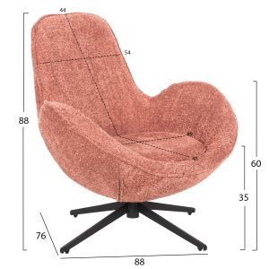 Swivel armchair Brynn Hm9594,02 pink boucle-with black metal base 86x76x87hcm