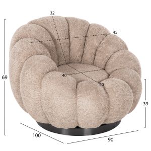 Swivel armchair Grymm Hm9601,08 beige boucle with black metal base 90x93x65hcm