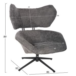 Swivel armchair Sowa Bryll Hm9597,01 gray boucle with black metal base 86x90x97hcm