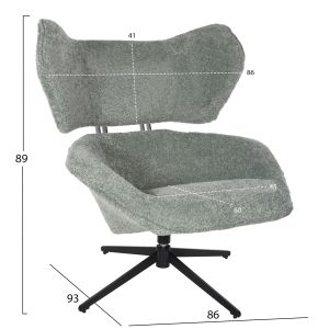 Swivel armchair Sowa Bryll Hm9597.05 pistachio color boucle with black metal base 86x90x97hcm