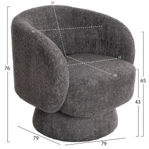Swivel armchair Karlen gray fabric 78x81x77hcm Hm9592,01