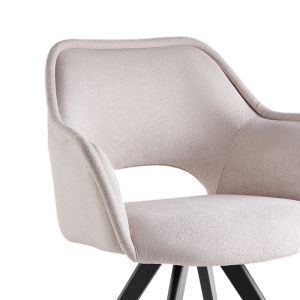 Swivel armchair-chair Soreyia beige plush fabric-black metal leg 63x59x83cm
