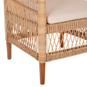 Garden armchair Malawi Hm9566 made of mahogany wood with rattan and white cushion 80x70x86cm