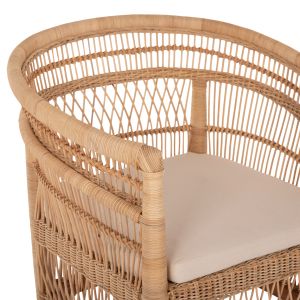 Garden armchair Malawi Hm9566 made of mahogany wood with rattan and white cushion 80x70x86cm