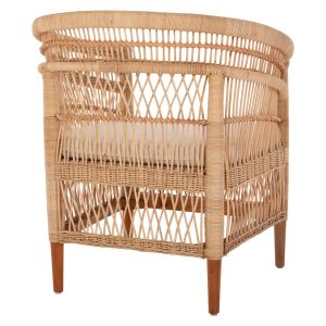 Garden armchair Malawi Hm9566 made of mahogany wood with rattan and white cushion 80x70x86cm