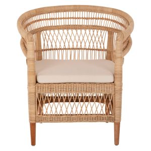 Garden armchair Malawi Hm9566 made of mahogany wood with rattan and white cushion 80x70x86cm