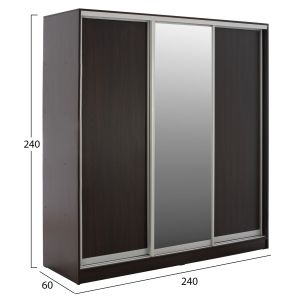 Adler wardrobe with 3 sliding doors and a mirror made of melamine, wenge color 240x60x240h Hm2462,02