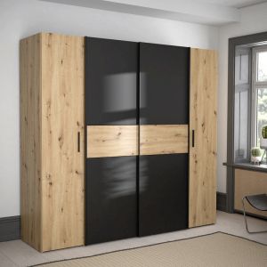 Wardrobe Bekerk made of melamine, black/oak color 200x61.5x190.5cm