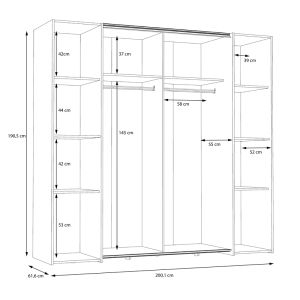 Wardrobe Bekerk made of melamine, black/oak color 200x61.5x190.5cm
