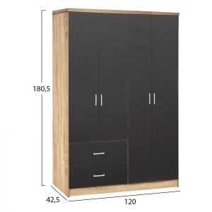 Wardrobe Briana with 4 doors Hm339.04 color sonoma-gray 120x42x181cm