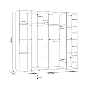 Wardrobe Closet with 4 doors made of melamine, white/sonoma color 200x61.5x190.5cm