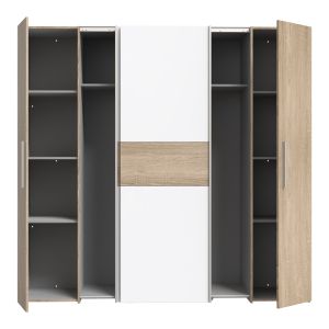 Wardrobe Closet with 4 doors made of melamine, white/sonoma color 200x61.5x190.5cm