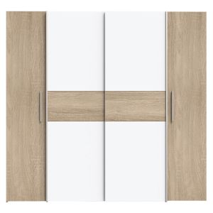 Wardrobe Closet with 4 doors made of melamine, white/sonoma color 200x61.5x190.5cm