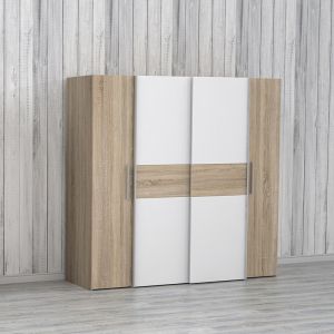 Wardrobe Closet with 4 doors made of melamine, white/sonoma color 200x61.5x190.5cm