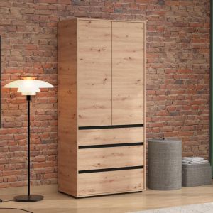 Wardrobe Corbett 2k3f H211 artisan oak/matte black color 93x55x211cm